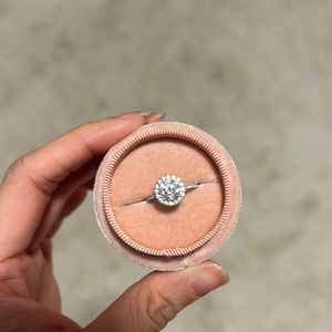Moissanite Halo Round Engagement Ring in Size 4 set in 925 Sterling Silver